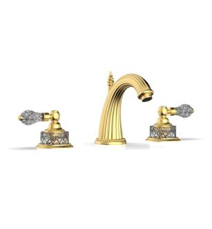 Phylrich K280/24B Regent Cut Crystal 7 5/8" Double Crystal Lever Handle Widespread Bathroom Sink Faucet in Burnished Gold