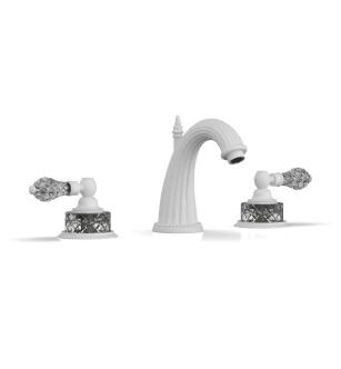 Phylrich K280/050 Regent Cut Crystal 7 5/8" Double Crystal Lever Handle Widespread Bathroom Sink Faucet in White