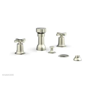 Phylrich 501-60/015 Hex Modern Four Hole Deck Mounted Vertical Spray Bidet Faucet Set in Satin Nickel