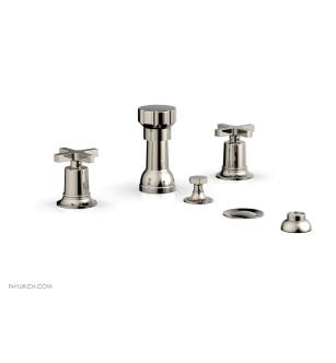 Phylrich 501-60/014 Hex Modern Four Hole Deck Mounted Vertical Spray Bidet Faucet Set in Polished Nickel