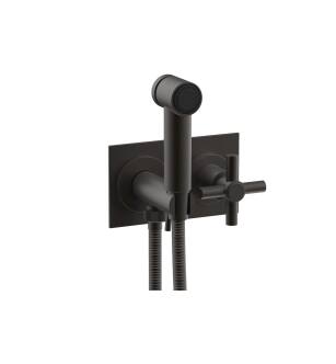 Phylrich 134-65/10B Basic Two Hole Wall Mount Bidet Spray Faucet with Tubular Cross Handle in Distressed Bronze/Oil Rubbed Bronze
