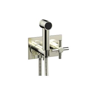 Phylrich 134-65/015 Basic Two Hole Wall Mount Bidet Spray Faucet with Tubular Cross Handle in Satin Nickel