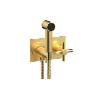 Phylrich 134-65/24B Basic Two Hole Wall Mount Bidet Spray Faucet with Tubular Cross Handle in Burnished Gold