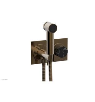 Phylrich 230-67/047 Basic II 3 1/2" Two Hole Wall Mount Bidet Spray Faucet with Marble Handle in Brass/Antique Brass