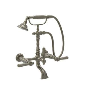 Phylrich 162-54/014 Old Tyme 6 1/2" Double Lever Handle Wall Mount Exposed Tub Filler with Handshower in Polished Nickel