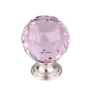 Top Knobs TK118BSN Crystal 1 3/8" Brass Round Shaped Pink Crystal Cabinet Knob in Brushed Satin Nickel Base
