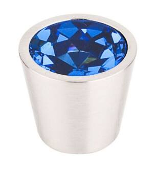 Top Knobs TK132BSN Crystal 3/4" Brass Cone Shaped Blue Crystal Center Cabinet Knob in Brushed Satin Nickel