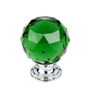 Top Knobs TK120PC Crystal 1 3/8" Brass Round Shaped Green Crystal Cabinet Knob in Polished Chrome Base