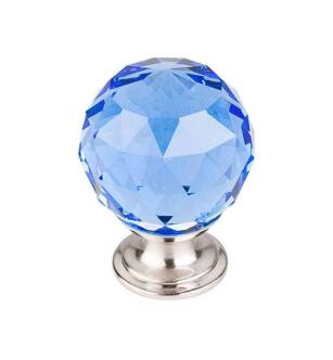 Top Knobs TK124BSN Crystal 1 3/8" Brass Round Shaped Blue Crystal Cabinet Knob in Brushed Satin Nickel Base