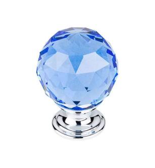 Top Knobs TK124PC Crystal 1 3/8" Brass Round Shaped Blue Crystal Cabinet Knob in Polished Chrome