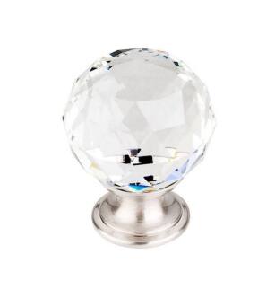 Top Knobs TK126BSN Crystal 1 3/8" Brass Round Shaped Clear Crystal Cabinet Knob in Brushed Satin Nickel Base
