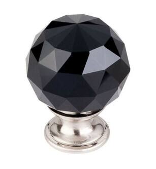 Top Knobs TK116BSN Crystal 1 3/8" Brass Round Shaped Black Crystal Cabinet Knob in Brushed Satin Nickel Base
