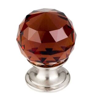 Top Knobs TK121BSN Crystal 1 1/8" Brass Round Shaped Wine Crystal Cabinet Knob in Brushed Satin Nickel Base