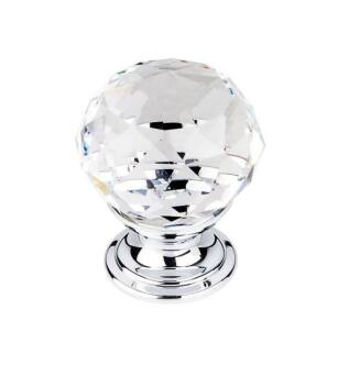 Top Knobs TK125BSN Crystal 1 1/8" Brass Round Shaped Clear Crystal Cabinet Knob in Brushed Satin Nickel Base