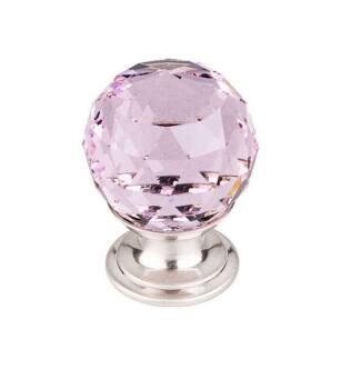 Top Knobs TK117BSN Crystal 1 3/8" Brass Round Shaped Pink Crystal Cabinet Knob in Brushed Satin Nickel Base