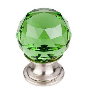 Top Knobs TK119BSN Crystal 1 1/8" Brass Round Shaped Green Crystal Cabinet Knob in Brushed Satin Nickel Base