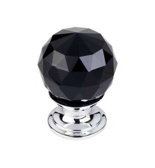 Top Knobs TK115PC Crystal 1 1/8" Brass Round Shaped Black Crystal Cabinet Knob in Polished Chrome Base