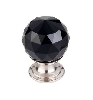 Top Knobs TK115BSN Crystal 1 1/8" Brass Round Shaped Black Crystal Cabinet Knob in Brushed Satin Nickel Base