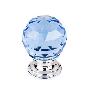 Top Knobs TK123PC Crystal 1 1/8" Brass Round Shaped Blue Crystal Cabinet Knob in Polished Chrome Base