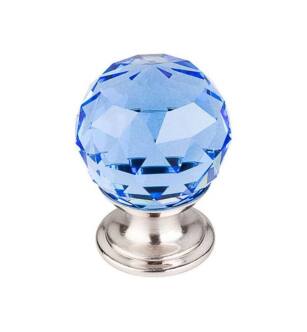 Top Knobs TK123BSN Crystal 1 1/8" Brass Round Shaped Blue Crystal Cabinet Knob in Brushed Satin Nickel Base