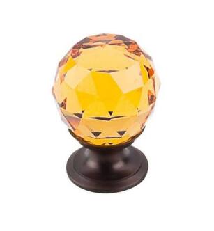 Top Knobs TK111ORB Crystal 1 1/8" Brass Round Shaped Amber Crystal Cabinet Knob in Oil Rubbed Bronze Base