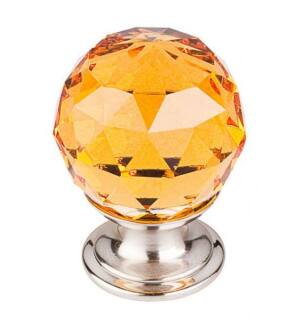 Top Knobs TK111BSN Crystal 1 1/8" Brass Round Shaped Amber Crystal Cabinet Knob in Brushed Satin Nickel Base