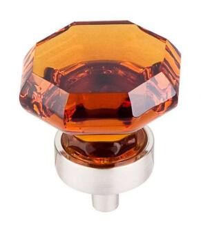 Top Knobs TK138BSN Crystal 1 3/8" Brass Geometric Shaped Wine Octagon Crystal Cabinet Knob in Brushed Satin Nickel Base