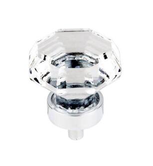 Top Knobs TK128PC Crystal 1 3/8" Brass Geometric Shaped Wine Octagon Crystal Cabinet Knob in Polished Chrome Base