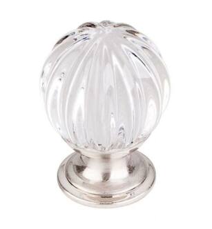 Top Knobs TK127BSN Crystal 1 1/8" Brass Round Shaped Clear Melon Crystal Cabinet Knob in Brushed Satin Nickel Base