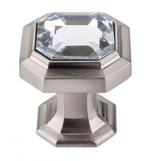 Top Knobs TK390BSN Chareau 1 1/8" Zinc Alloy Geometric Shaped Crystal Emerald Cabinet Knob in Brushed Satin Nicke