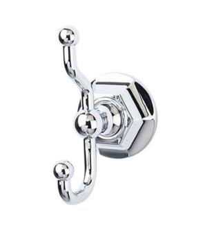 Top Knobs ED2PCB Edwardian Bath 5" Wall Mount Beaded Backplate Double Robe Hook in Polished Chrome